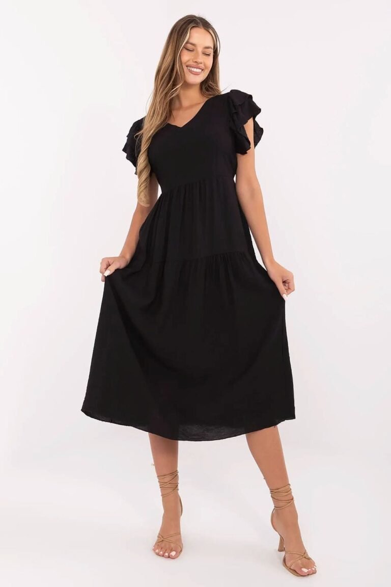 Robe Midi Noire Fluide Manches Volants Noir Taille Unique