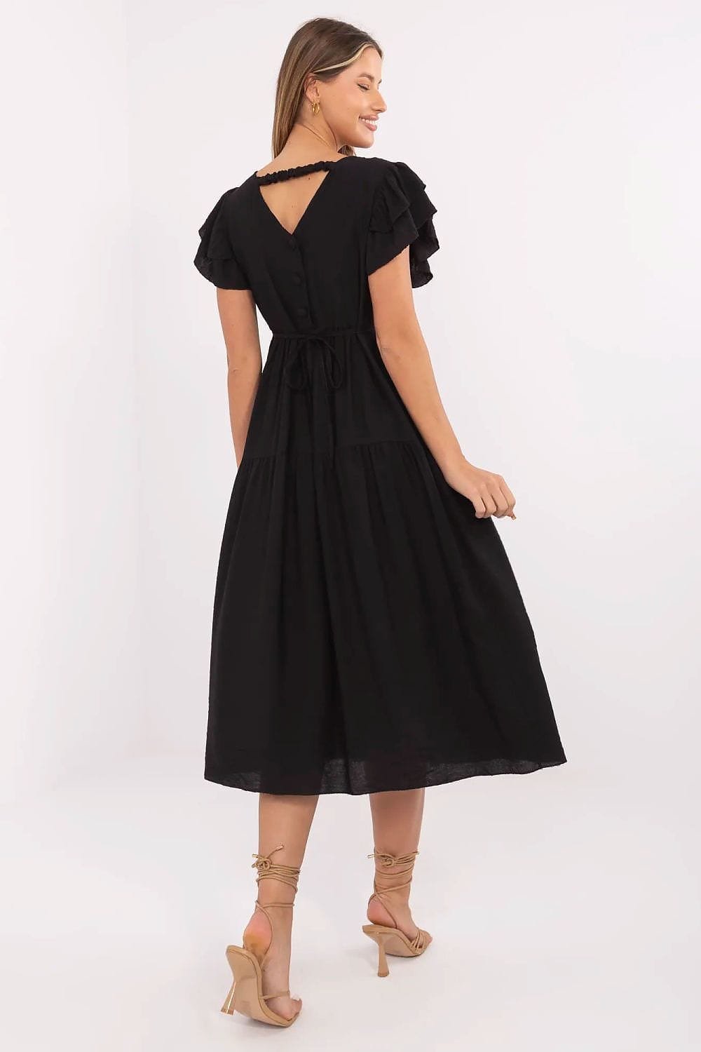 Robe Midi Noire Fluide Manches Volants
