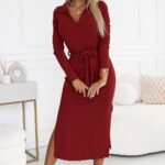 Robe Midi Rouge A Manches Longues