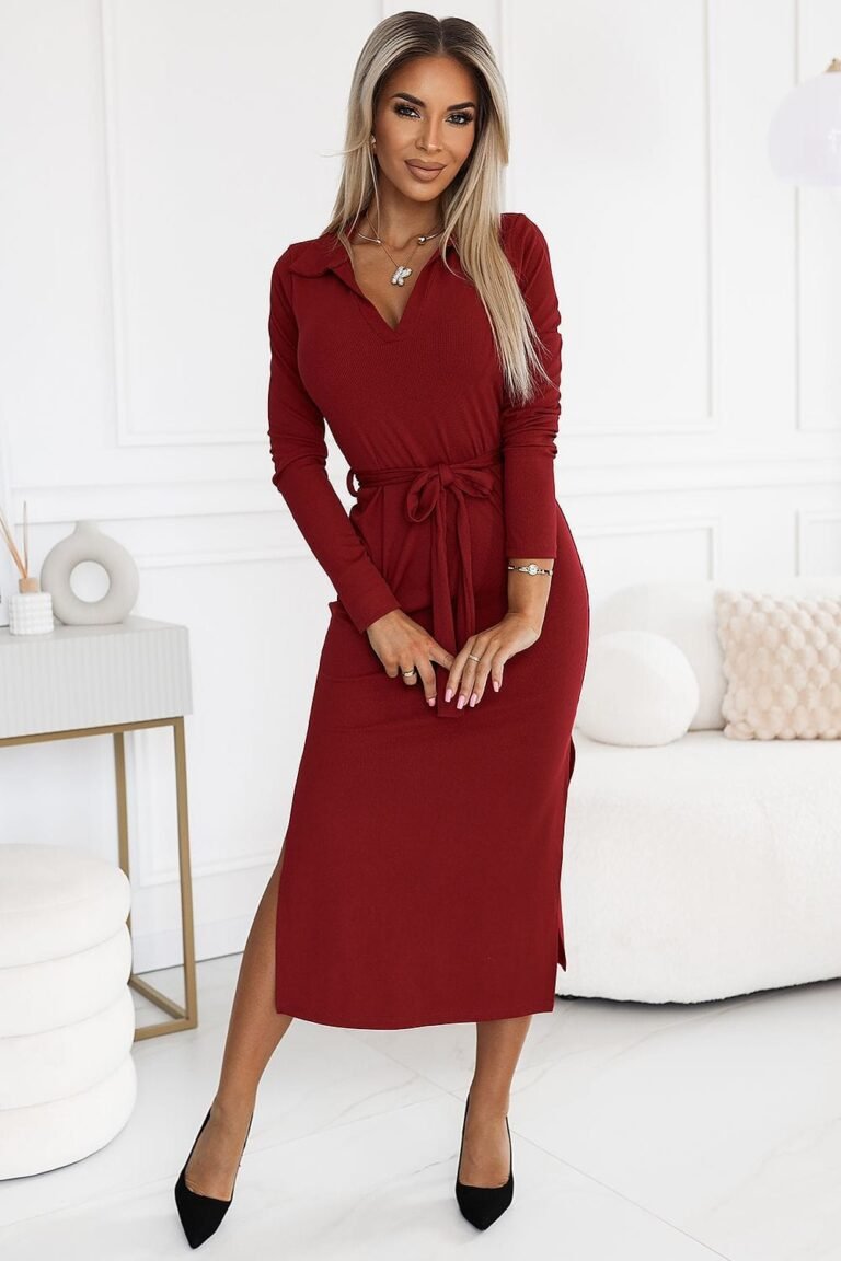 Robe Midi Rouge A Manches Longues