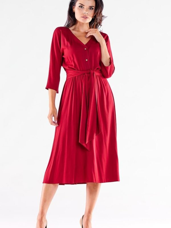 Robe Midi Rouge Manches 3 4 S