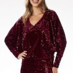 Robe Mini A Paillettes Manches Longues Rouge S