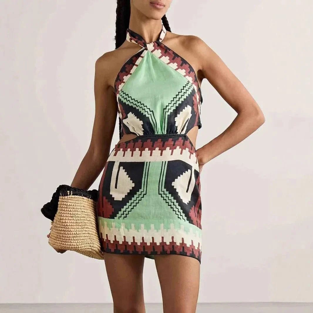 Robe Mini Boheme Dos Nu Sexy Multicouleur S