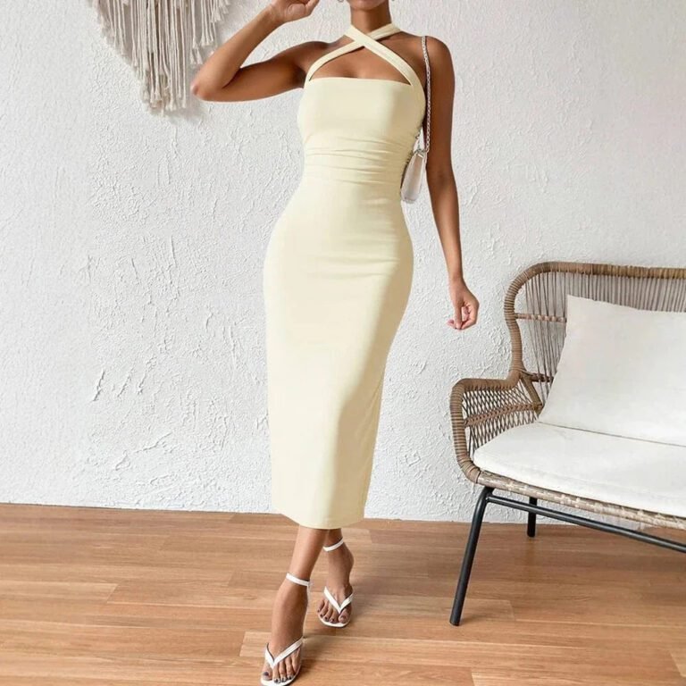 Robe Moulante Jaune Midi Sans Manches Jaune S