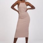Robe Moulante Midi Dos Nu Soiree Chic Beige S