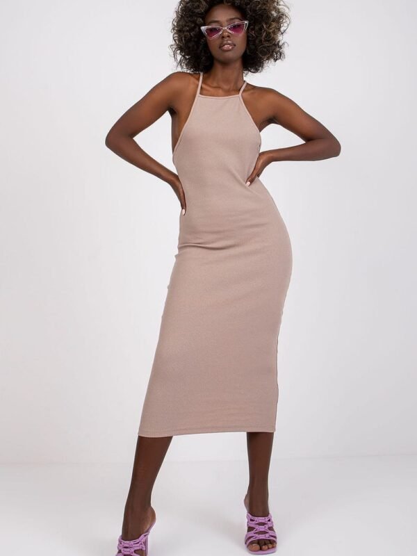 Robe Moulante Midi Dos Nu Soiree Chic Beige S