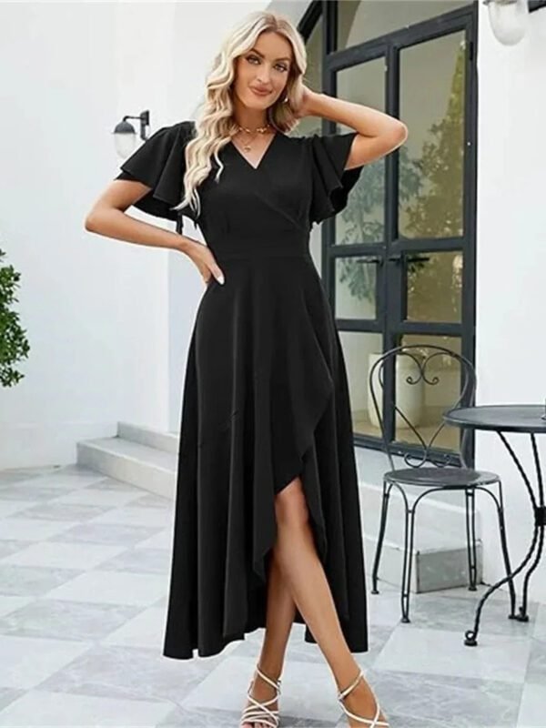 Robe Noire Asymetrique Manches Courtes