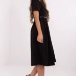 Robe Noire Midi Trapeze Manches Courtes 2