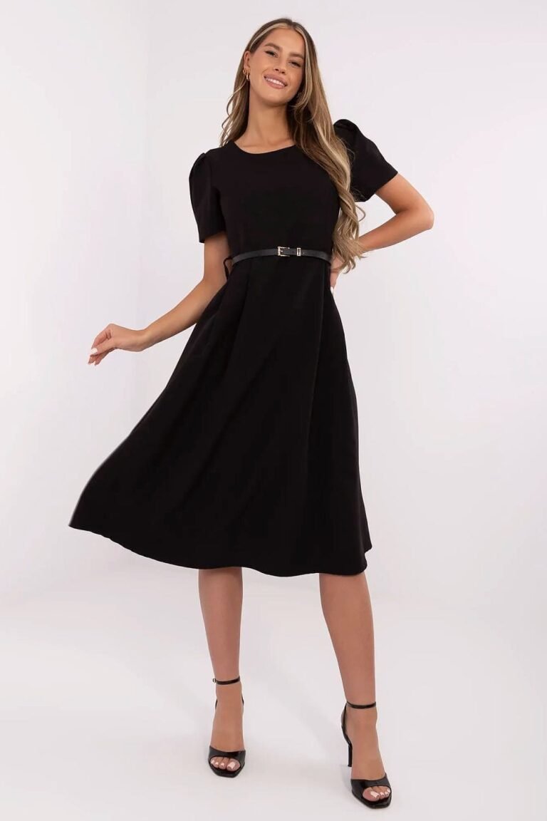 Robe Noire Midi Trapeze Manches Courtes Noir Taille Unique
