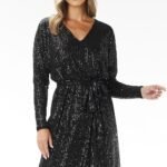 Robe Pailletee Manches Longues Noir S M