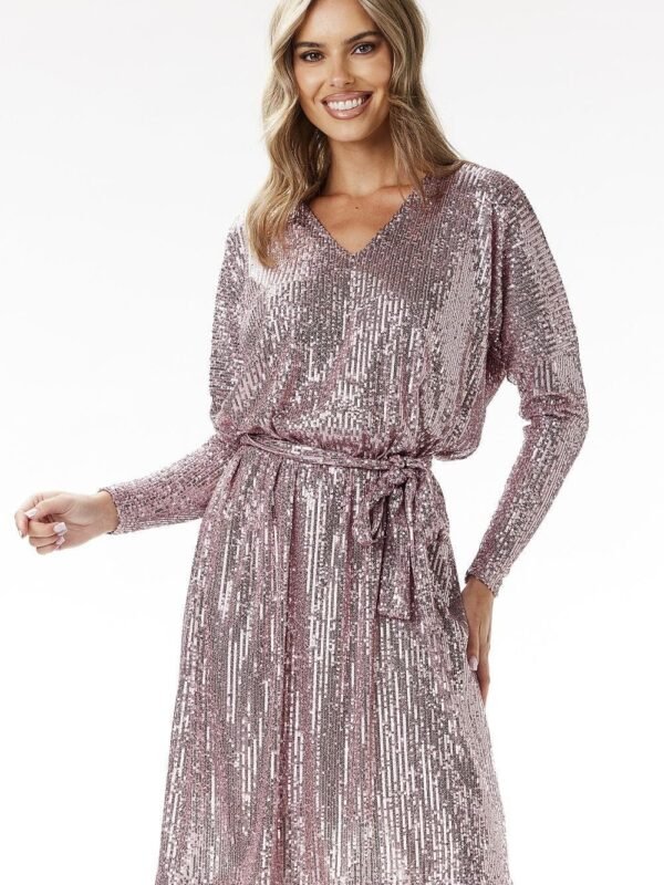 Robe Pailletee Manches Longues Rose S M
