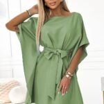 Robe Papillon Verte Olive Courte Ceinturee 2