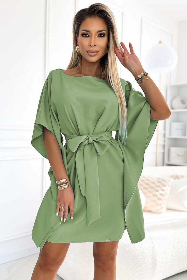 Robe Papillon Verte Olive Courte Ceinturee Vert Olive S M