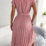 Robe Plissee A Fleurs Et Ceinture A Nouer 5