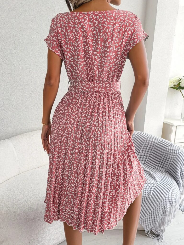 Robe Plissee A Fleurs Et Ceinture A Nouer 5