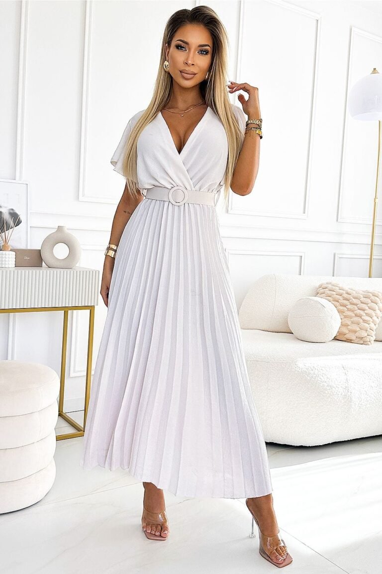 Robe Plissee Blanche Longue Manches Courtes Blanc Taille Unique
