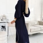 Robe Plissee Bleue Marine Avec Ceinture
