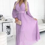 Robe Plissee Lilas Avec Encolure Enveloppe Et Ceinture Lilas Taille Unique