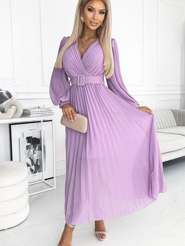 Robe Plissee Lilas Avec Encolure Enveloppe Et Ceinture Lilas Taille Unique