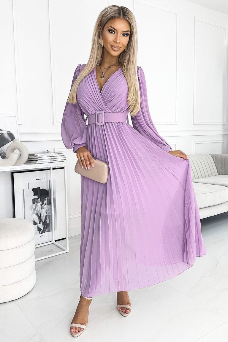 Robe Plissee Lilas Avec Encolure Enveloppe Et Ceinture Lilas Taille Unique