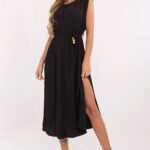 Robe Plissee Noire Midi Sans Manches