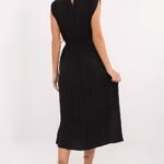 Robe Plissee Noire Midi Sans Manches 2