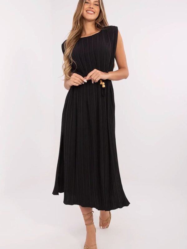 Robe Plissee Noire Midi Sans Manches Noir Taille Unique