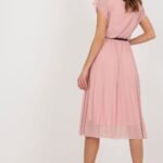 Robe Plissee Rose Poudre Midi
