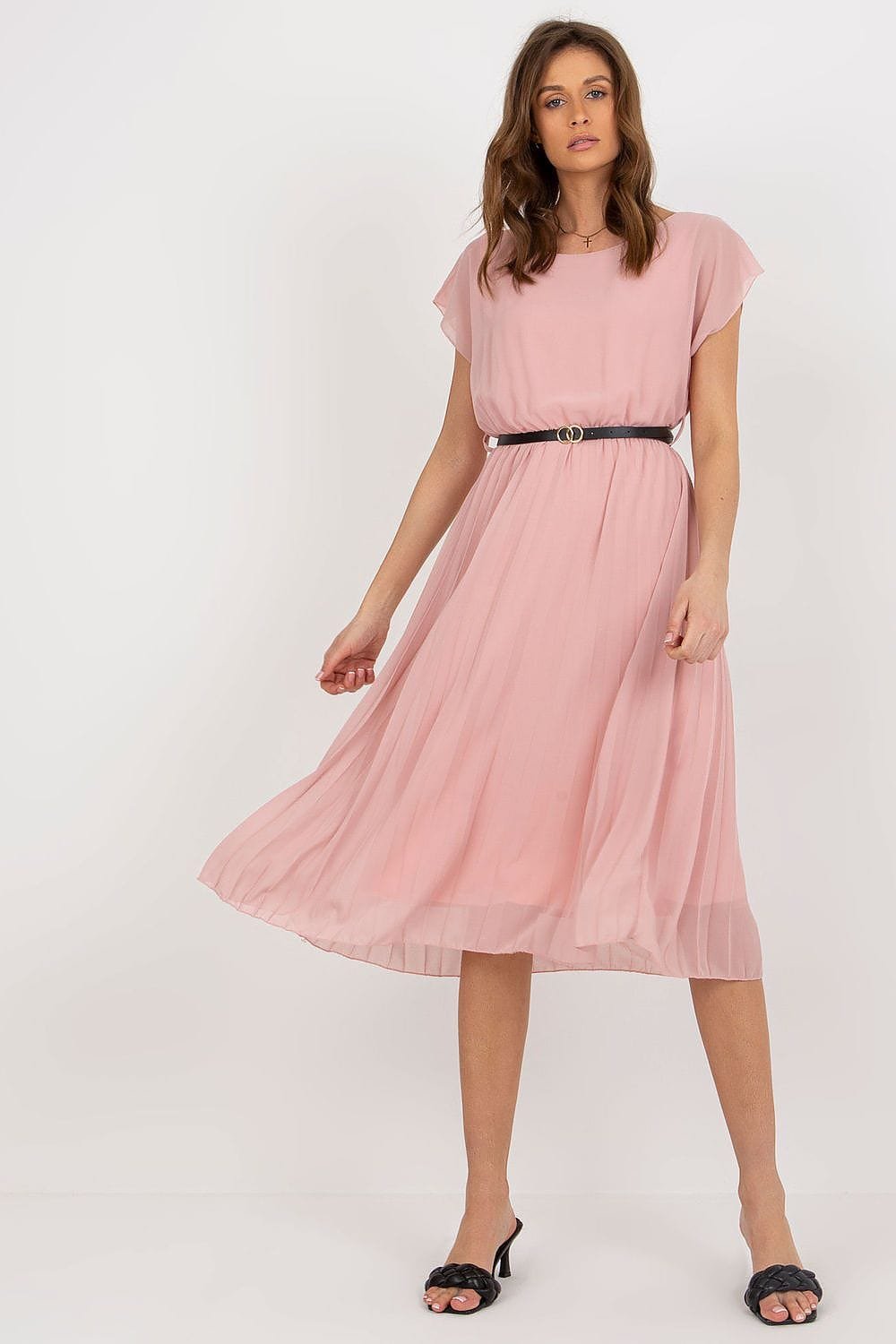 Robe Plissee Rose Poudre Midi 2