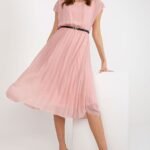 Robe Plissee Rose Poudre Midi Rose Taille Unique