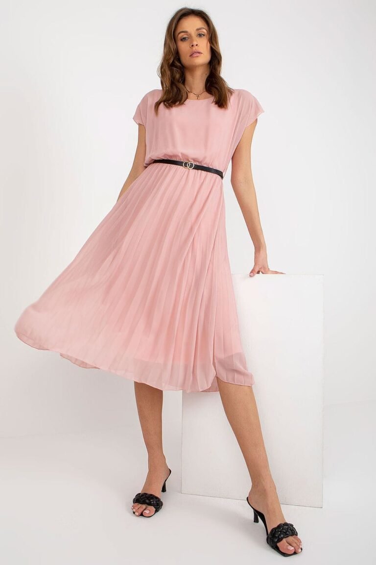 Robe Plissee Rose Poudre Midi Rose Taille Unique