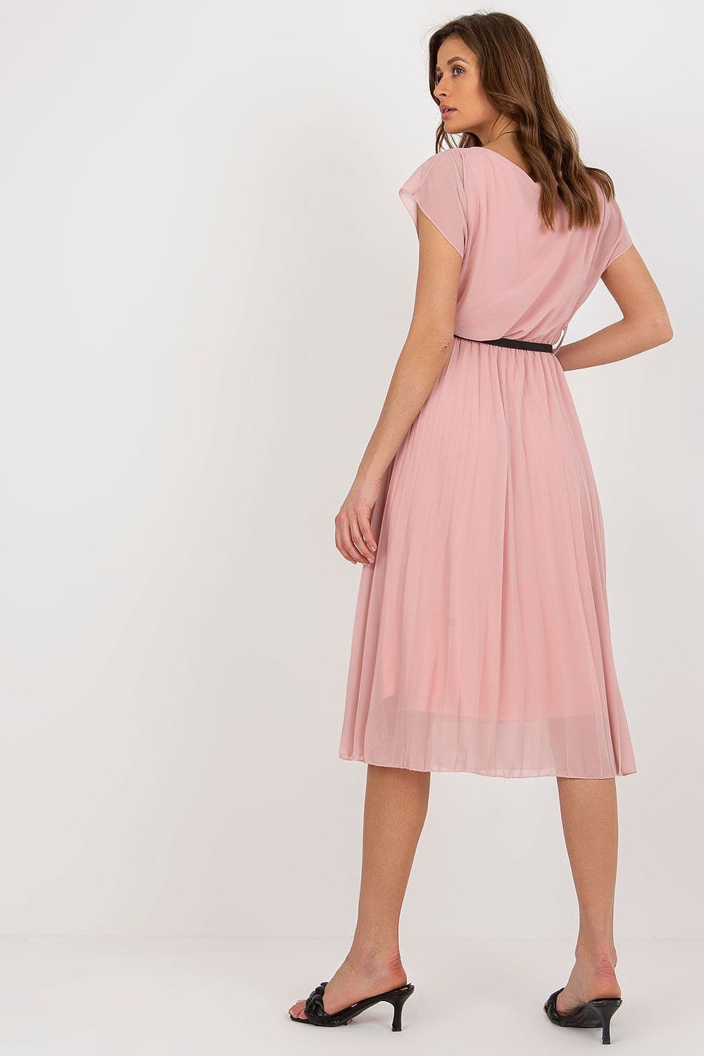 Robe Plissee Rose Poudre Midi