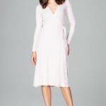 Robe Portefeuille Blanche Midi Manches Longues S