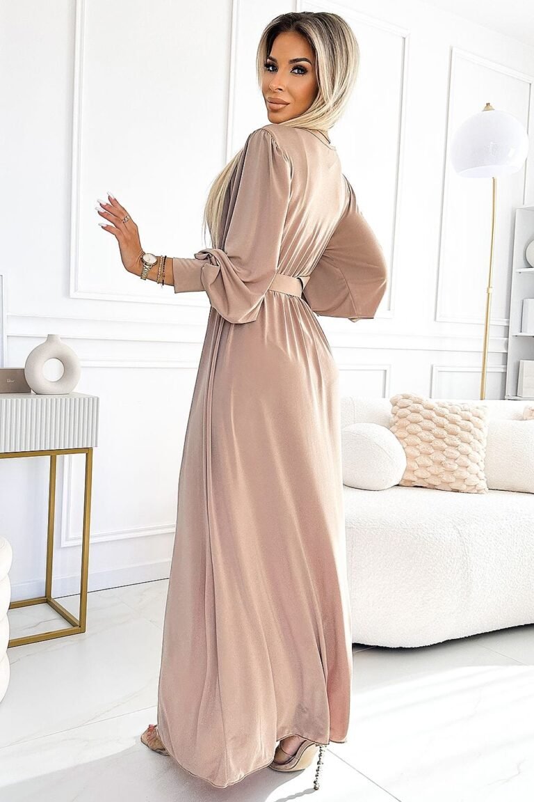 Robe Portefeuille Chic Longue Beige