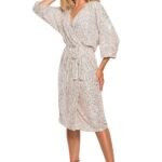 Robe Portefeuille En Paillette Doree Manches Longues S