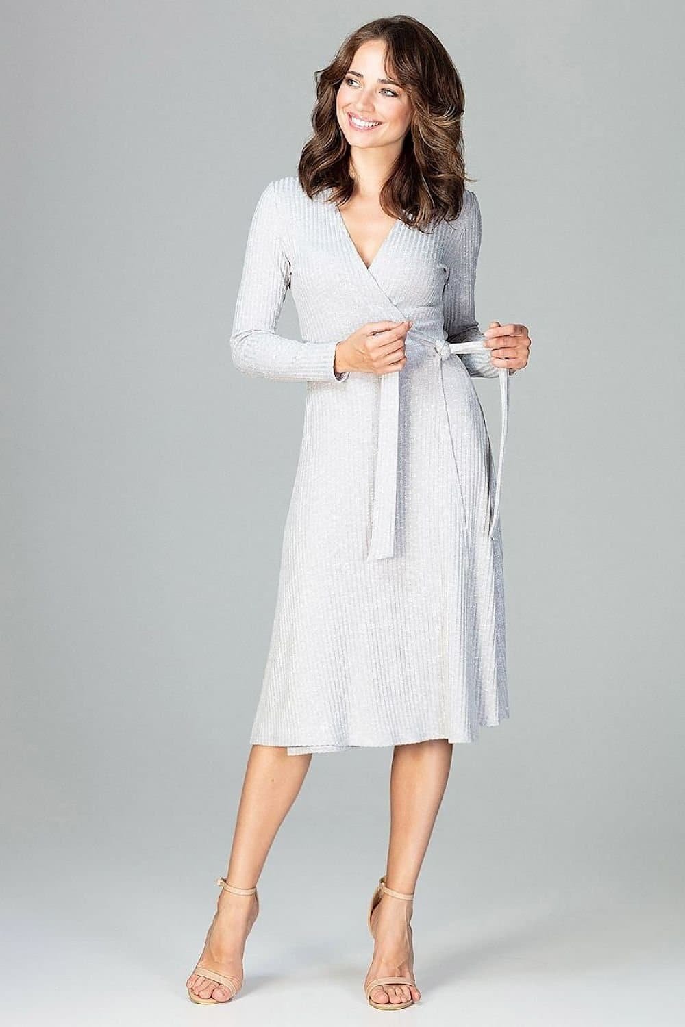 Robe Portefeuille Midi Grise