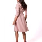 Robe Portefeuille Rose Midi Chic Manches Longues