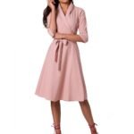 Robe Portefeuille Rose Midi Chic Manches Longues S