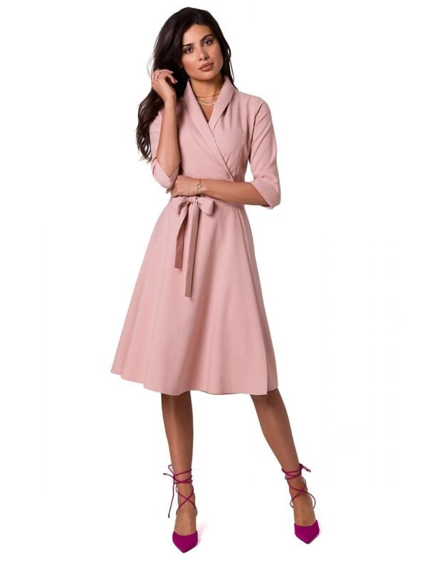 Robe Portefeuille Rose Midi Chic Manches Longues S
