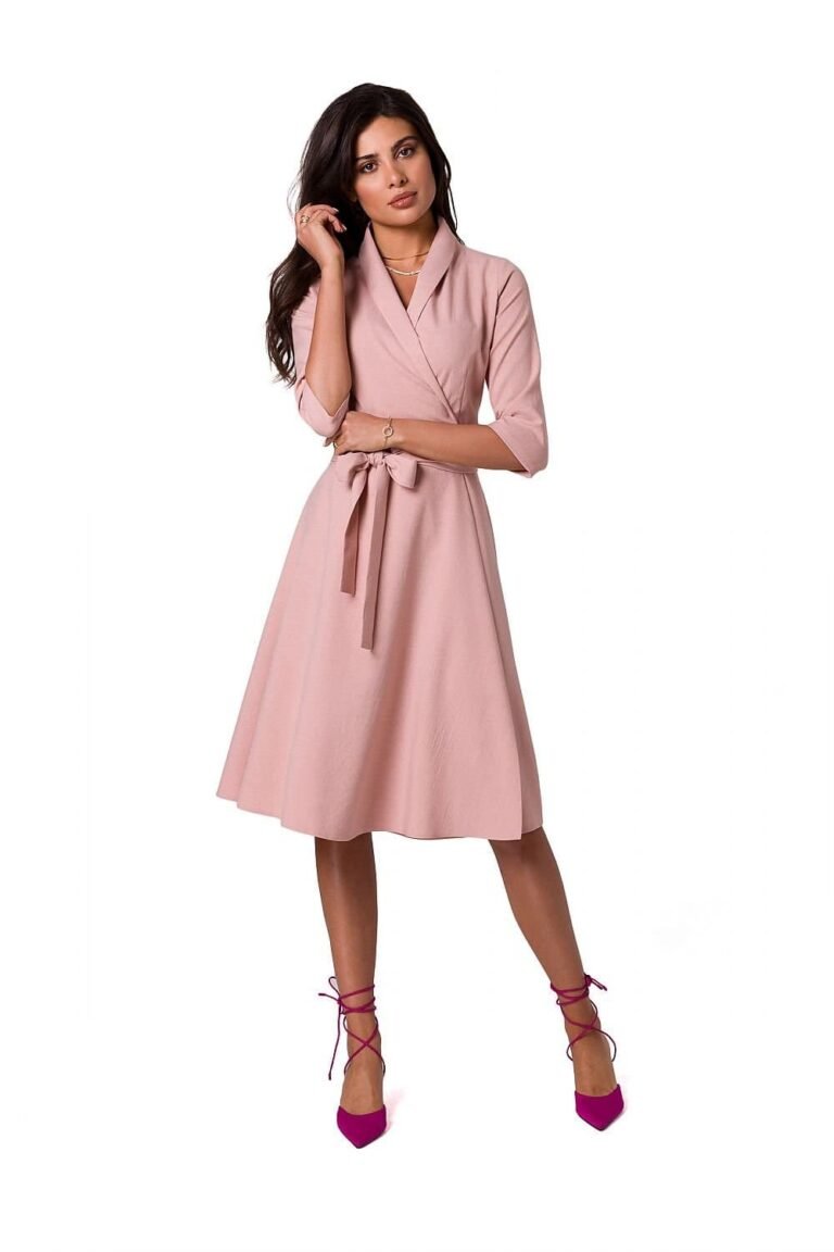 Robe Portefeuille Rose Midi Chic Manches Longues S