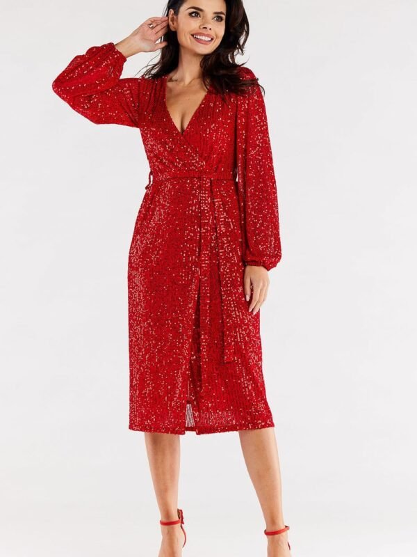 Robe Portefeuille Rouge A Paillettes Manches Longues S