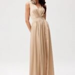 Robe Pour Invitee Au Mariage Longue Sans Manches Beige 34