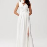 Robe Pour Invitee Au Mariage Longue Sans Manches Blanc 34