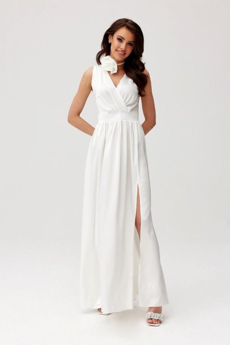 Robe Pour Invitee Au Mariage Longue Sans Manches Blanc 34