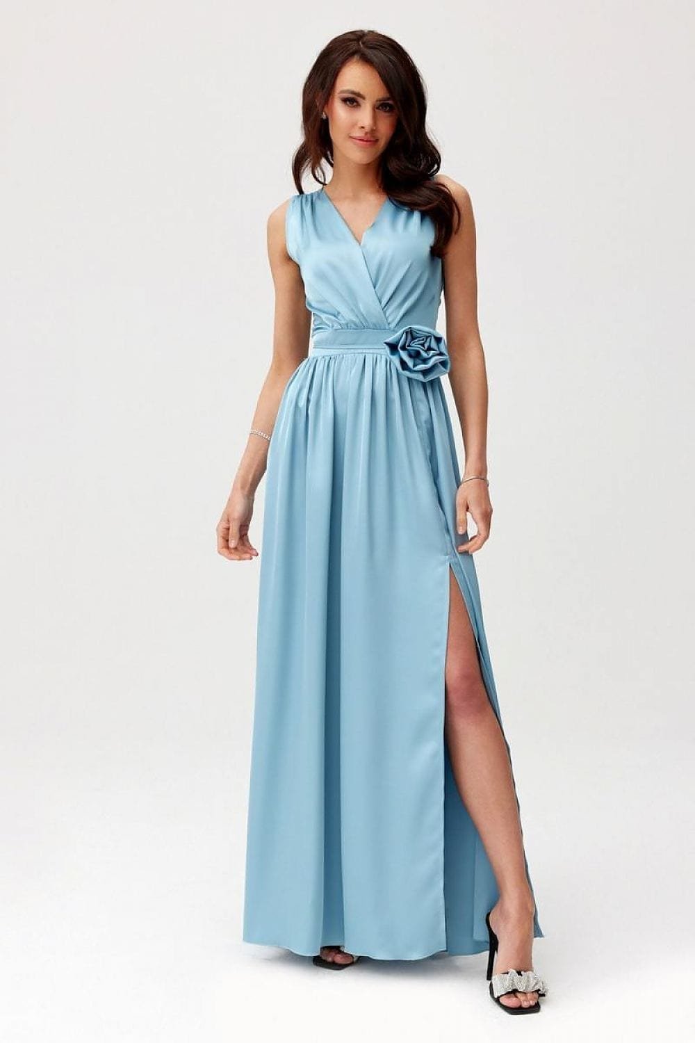 Robe Pour Invitee Au Mariage Longue Sans Manches Bleu 34