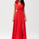 Robe Pour Invitee Au Mariage Longue Sans Manches Rouge 34