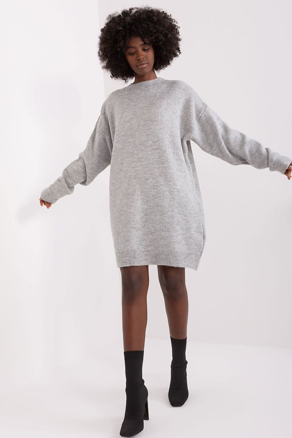 Robe Pull Casual Manches Longues Gris Taille Unique