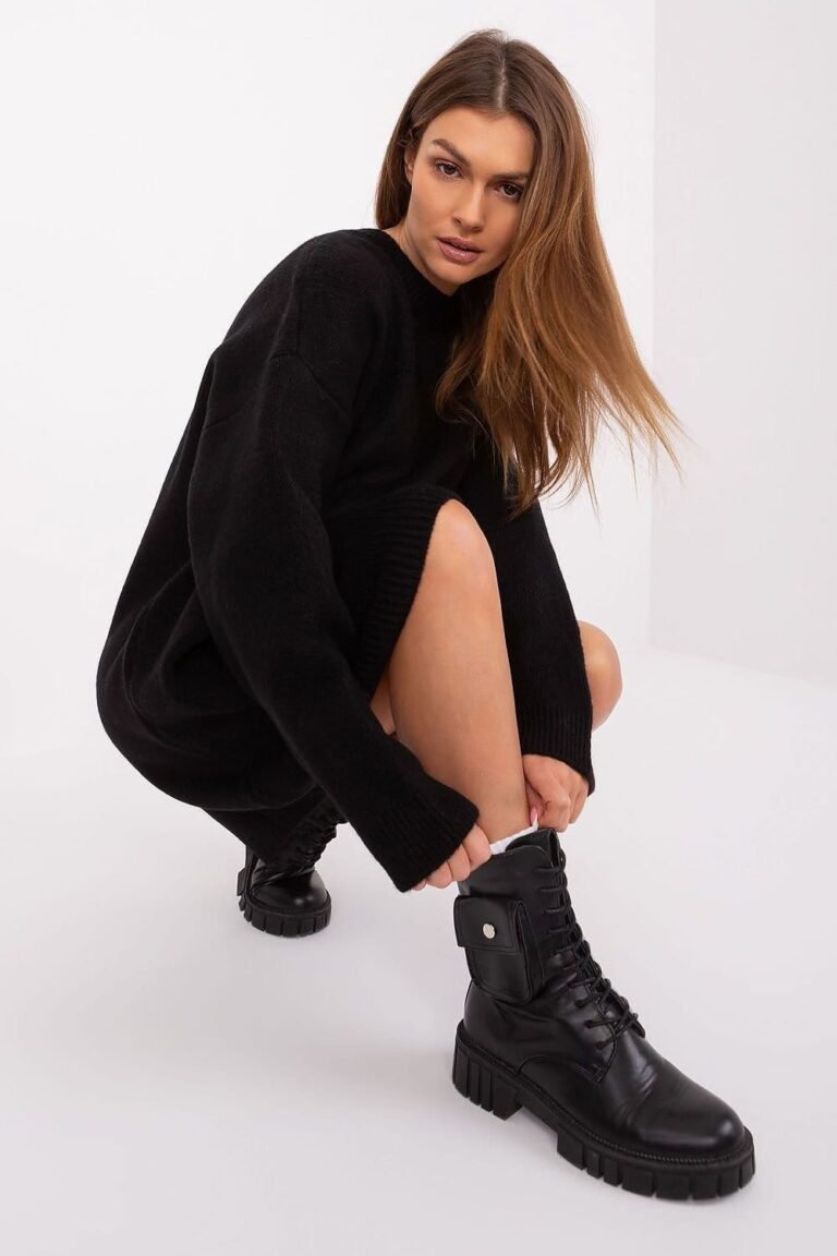 Robe Pull Casual Manches Longues Noir Taille Unique