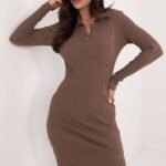 Robe Pull Casual Moulante Manches Longues Marron Taille Unique