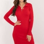 Robe Pull Casual Moulante Manches Longues Rouge Taille Unique
